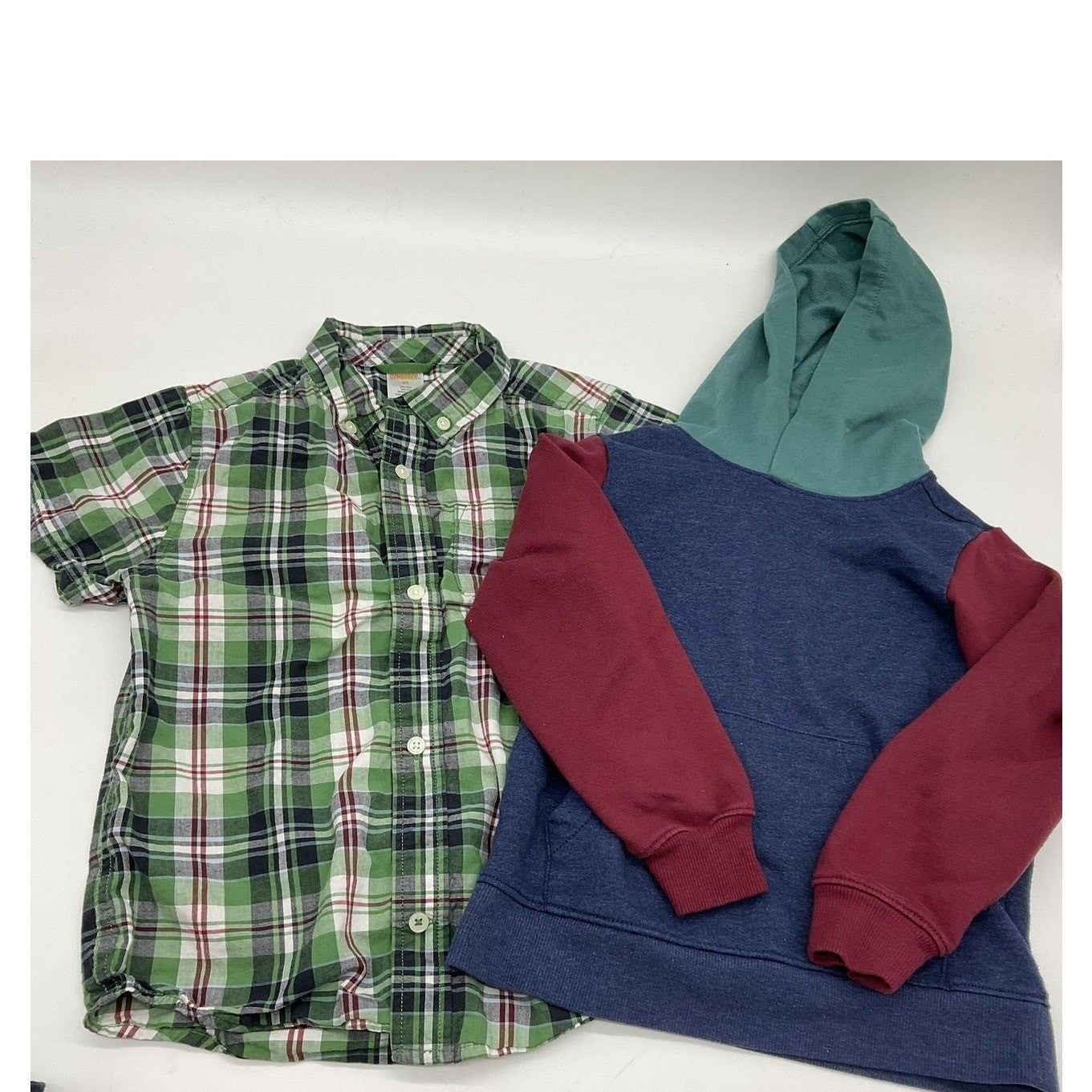 Gymboree Shirt Carter's Hoodie Youth 5T Green Plaid Short Sleeve Maroon Blue Lot