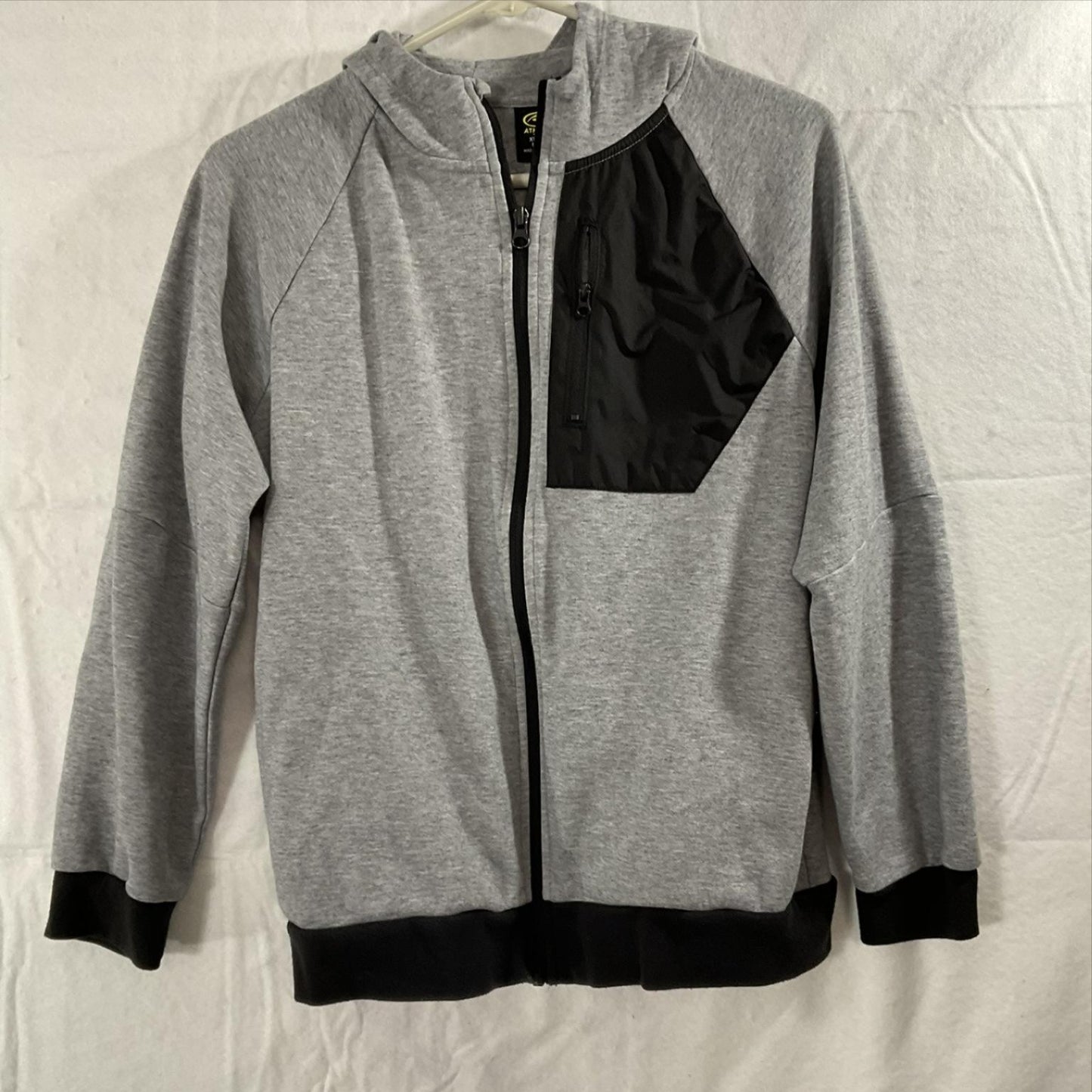 Athletic Works Hoodie Boys XL (14-16) Gray Zip Fleece Colorblock Chest Pocket