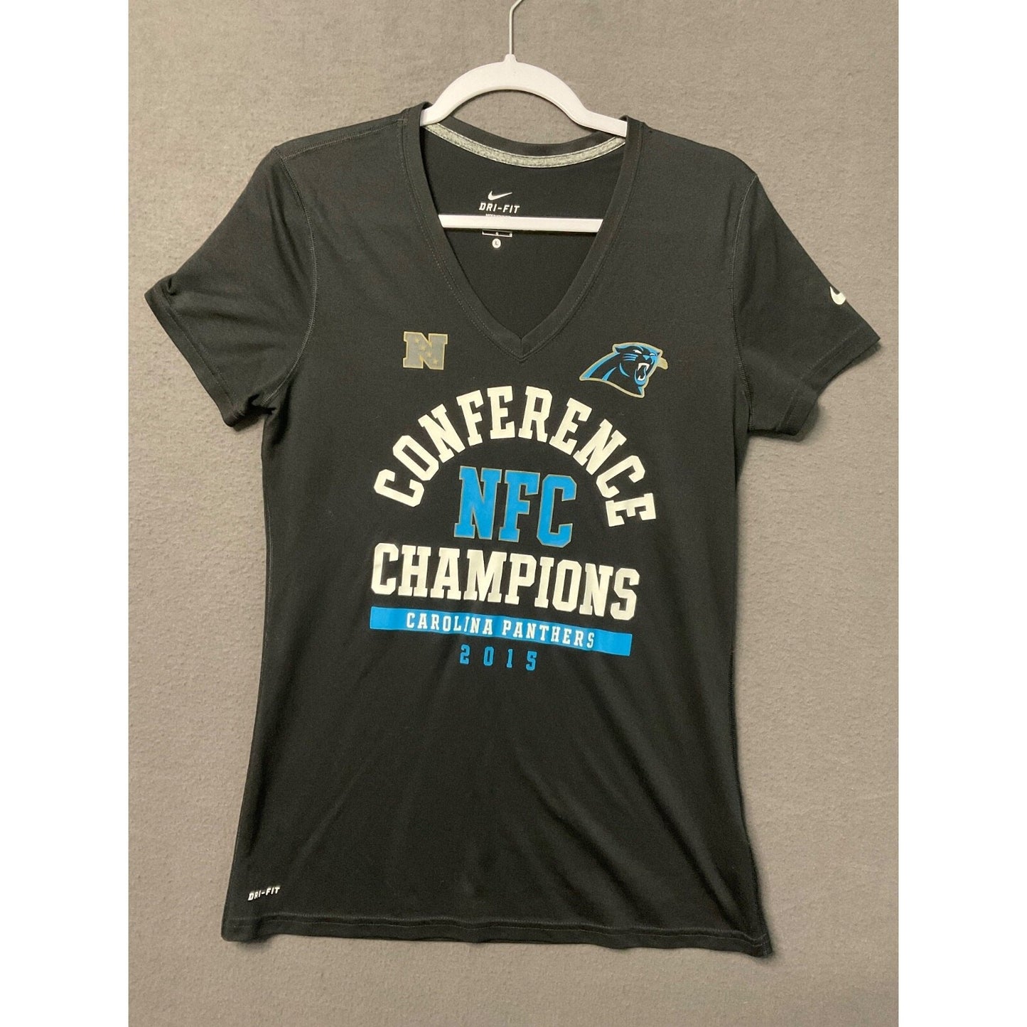 Nike Dri-Fit Panthers NFC Champs 2015 Shirt Women's L Black Football Tee