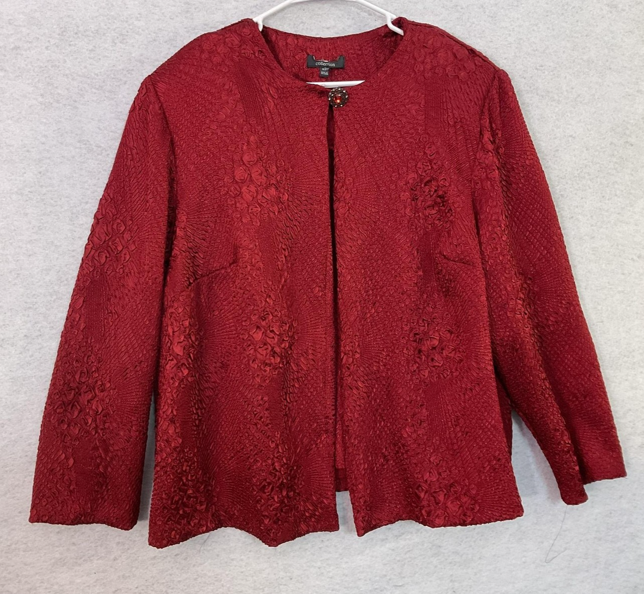 Collections Jacket Tank Set Womens 18W Red Jacquard Rhinestone Button Lined