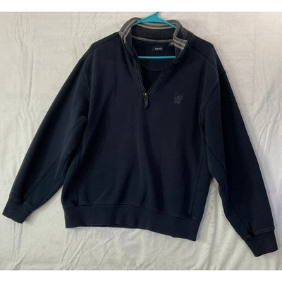 Izod Quarter Zip Pullover Mens Size Medium Navy Blue Fleece Sweater Mock Neck