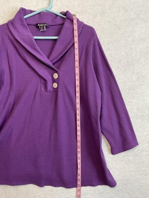 Roaman's Shirt Womens 18/20 Purple Cowl Neck 3/4 Sleeve Knit Top Plus Size