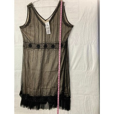 Papillon Los Angeles Flapper Dress Women 3X Black Beaded Art Deco Gatsby New