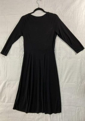 Ann Taylor LOFT Dress Womens 8 Black Faux Wrap 3/4 Sleeve Jersey Fit Flare