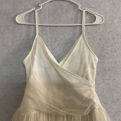 Tulle Dress Womens Large White Wrap V Neck Spaghetti Strap Fit Flare Midi