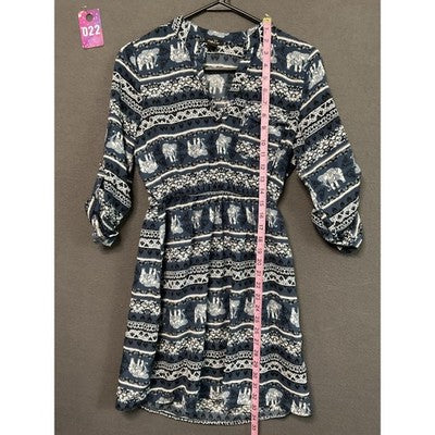 Rue 21 Dress Medium Elephant Print Roll Tab Sleeves Elastic Waist Safari