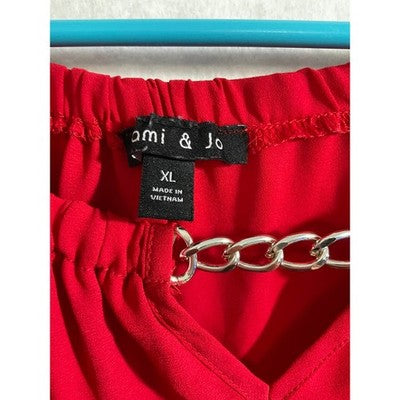 Sami & Jo Blouse Womens XL Red Chain Neck Balloon Sleeve High Low Top