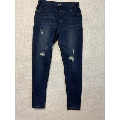 JVINI Jeans Womens Medium Blue Distressed Skinny Jeggings Pull On Stretch Denim