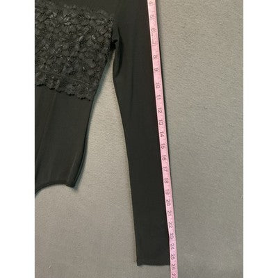 Soho Apparel Bodysuit Womens Small Black Long Sleeve Lace Floral Sheer Stretchy