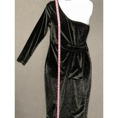 One Shoulder Black Velvet Dress Size  Med Faux Wrap Bodycon Cocktail Gown