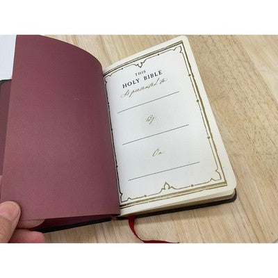 Holy Bible Red Script Cover Gold Gilded Edges Ribbon Bookmark Presentation
