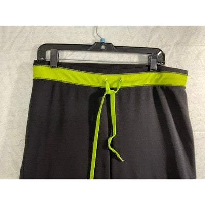 Athletic Pants Women LG (no tag)  Black Neon Green Drawstring Straight Leg Gym
