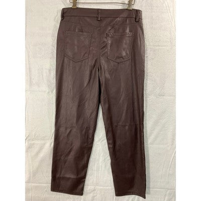 Time and Tru Faux Leather Pants Womens 12 Burgundy Straight Leg High Rise New