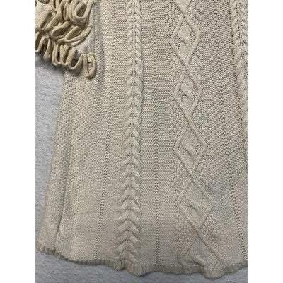 Sweater Womens Small Ivory Cable Knit Short Sleeve Loop Fringe Pullover Angora