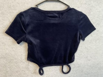 Urban Nation Shirt Juniors Small Navy Blue Velour Crop Top Crewneck