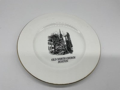 Vintage Old North Church Boston Souvenir Plate Crown Staffordshire England Gold