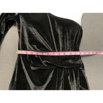 One Shoulder Black Velvet Dress Size  Med Faux Wrap Bodycon Cocktail Gown