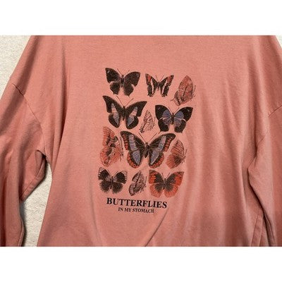 Shein Sweatshirt Womens Medium Pink Butterflies In My Stomach Pullover Crewneck