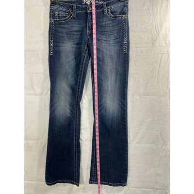 Rock 47 by Wrangler Bootcut Jeans Women 28x32 Dark Wash Rhinestone Western Denim