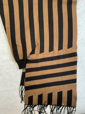 Pretty Persuasions Cape Womens One Size Brown Black Striped Fringe Knit Kimono