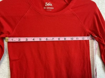 Justice Shirt Girls 10 Red Long Sleeve Crew Neck Solid Basic Stretch Top
