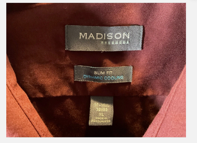 Madison Shirt Mens XL Red Solid Slim Fit Dynamic Cooling Long Sleeve Dress Shirt