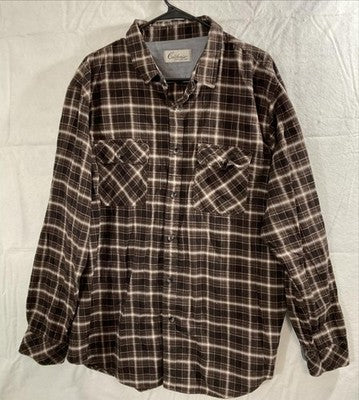 California Shirt Mens 2XL Brown Plaid Flannel Long Sleeve Button Up Pockets