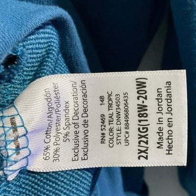 Danskin Now Track Jacket Women 2X Teal Tropic Full Zip Mock Neck Activewear