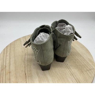 Qupid Ankle Bootie Women 5.5 Olive Green Studded Triple Buckle Western Boot