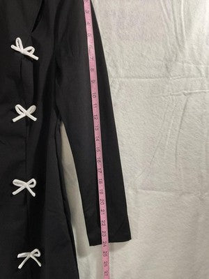 Dress Juniors 3 Black Mini Shift Long Sleeve White Bow Front Casual Party