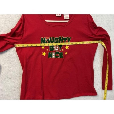 Naughty But Nice Shirt Womens Large Red Long Sleeve Christmas Graphic Funny