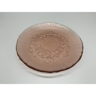 Vintage Pink Pressed Glass Luncheon Plates Set Of 2 Floral Art Deco Tableware