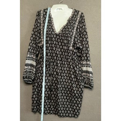 Old Navy Women's M Peasant Dress w/ Pockets Black White Floral Print Long Sleeve