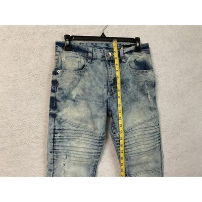 Essentials Jeans Mens 30x30 Skinny Moto Biker Acid Wash Ribbed Knees Distressed