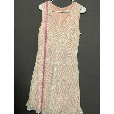 Sandra Darren 10 Blush Lace Dress Sleeveless Fit & Flare Floral V-Neck Lined