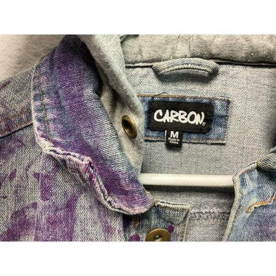 Carbon Jacket Mens Medium Blue Purple Denim Distressed Hooded Streetwear Grunge