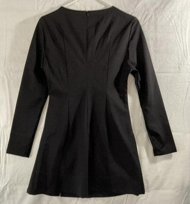 Dress Juniors 3 Black Mini Shift Long Sleeve White Bow Front Casual Party