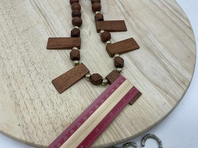 Necklace Brown Wood Beaded Rectangle Pendant Statement 22 In Lobster Womens