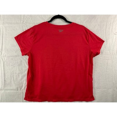 Reebok T-Shirt Women Large Red Graphic Spellout Logo Athletic Tee
