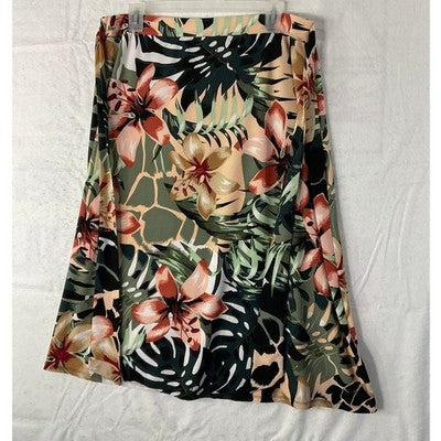 Melissa Paige Skirt Womens Large Multicolor Tropical Floral A-Line Midi Travel