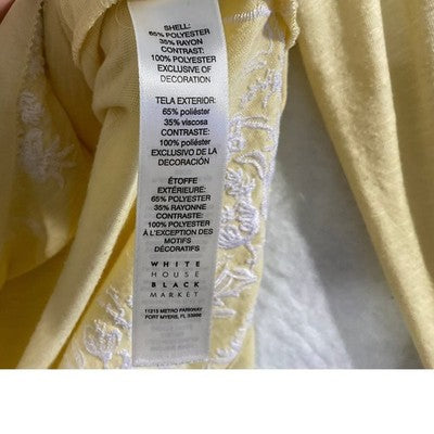 White House Black Market Peasant Top Women Small Yellow Embroidered Boho Blouse