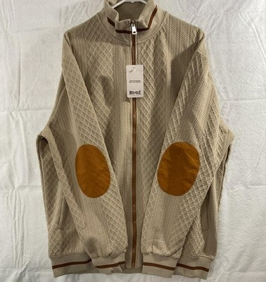 RISKROLE Jacket Mens 3XL Beige Textured Track Full Zip Elbow Patch Geometric