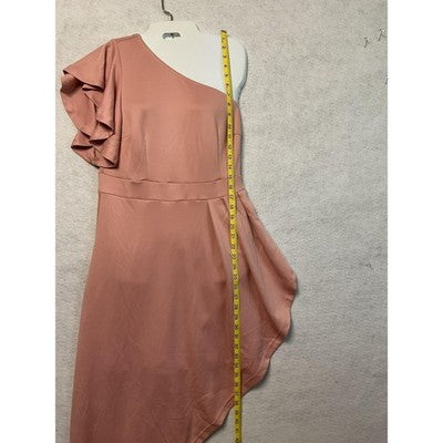 Dokotoo Dress Womens Large Pink One Shoulder Ruffle Asymmetrical Formal Gown