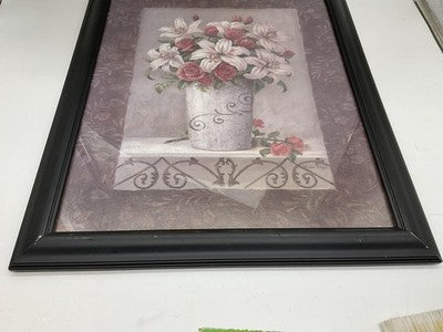VTG Vivian Flasch Pink White Floral Bouquet Framed Art Print 24x20 Wall Decor