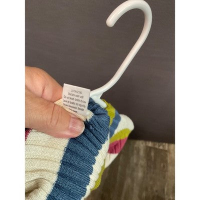 Poof Apparel Small Ribbed Stripe Sweater Green Pink Blue Cream Stretch Knit