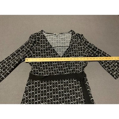 Apt. 9 Women's Black & White Geometric Faux Wrap Dress Size L Stretch Business