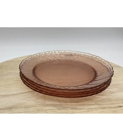 Pink Pressed Glass Dinner Plates Set Of 4 Swirl Pattern Retro Round Tableware