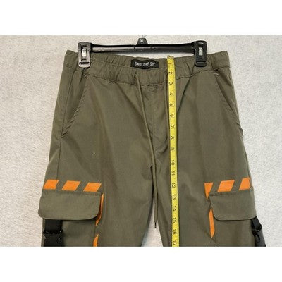 SMOKEASH Cargo Pants Mens S Drawstring Pockets Streetwear Imitation Silk Cotton