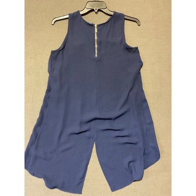 Kaari Blue Asymmetrical Tunic Size M Navy Blue Sleeveless Back Zip Polyester