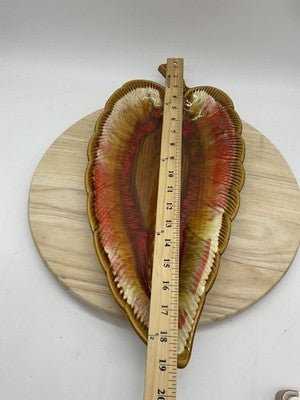 Vintage Maurice Of Calif Leaf Serving Dish Set Brown Red Drip Glaze USA Pottery